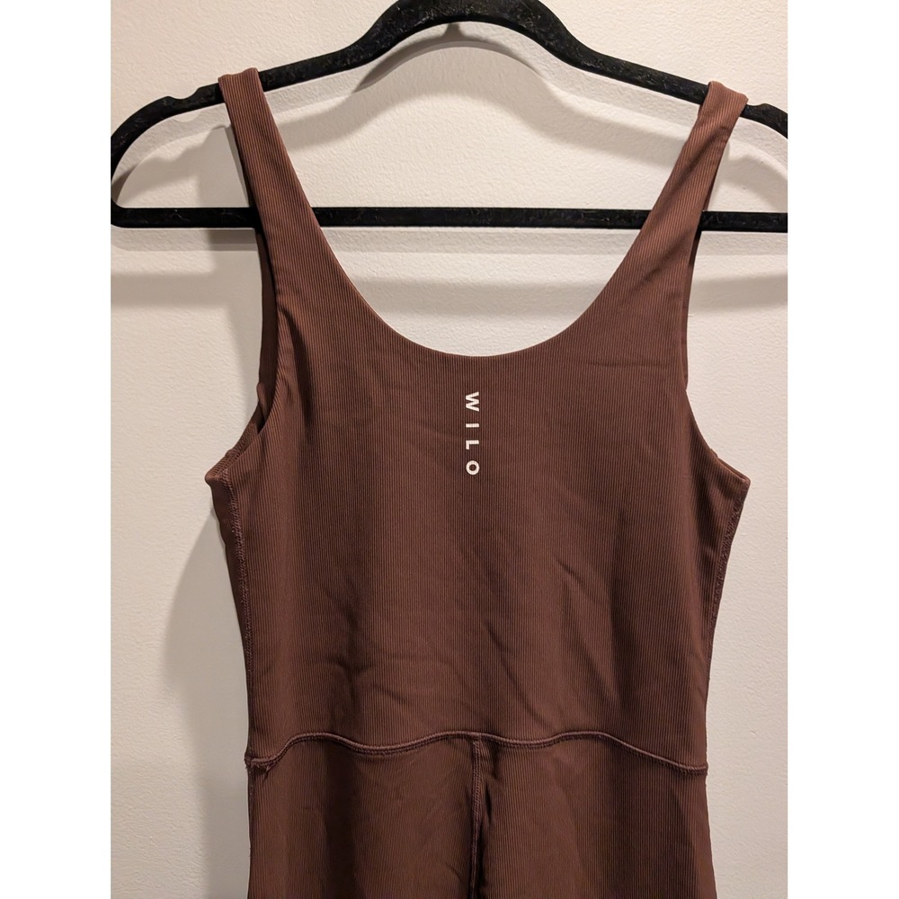 Wilo the Label Flare Leg Jumpsuit Brown Ribbed Sleeveless Bodysuit Size Medium - Picture 3 of 4